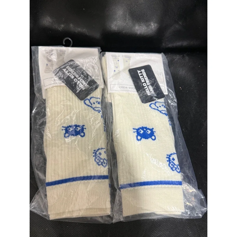 Sanrio Hello Kitty and Friends Crew Socks 2 Pack Blue White Ribbed Knit New